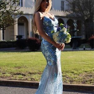 Sparkling Blue Sequin Prom Dress